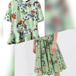 Zara Green Floral Print Full Midi Skirt Set